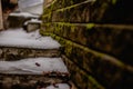 some kind of stair with moss on it near some steps Royalty Free Stock Photo