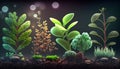 Some little plants grow on the land, give life for the earth. Generated AI