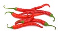 Some long curved red chili peppers