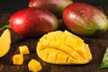 Some mango on wood boards.