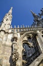 Some marble spiers of the Duomo gothic cathedral rooftop. Milan, Italy Royalty Free Stock Photo