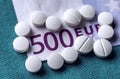 Some medications on a ticket of euro