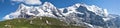 Panorama of the Eiger, Monk and Jungfrau in the Alps Royalty Free Stock Photo