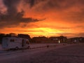 Wild camp near to the beach, with red sunset