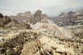 Some mountain peaks with old war trench Royalty Free Stock Photo