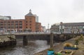 Some of the narrow streets of Cork Ireland on the Father Mathew Quay alongside the River Lee that runs through the city