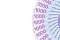 Some new 1000 norwegian krone banknotes with copy space Royalty Free Stock Photo