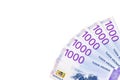 Some new 1000 norwegian krone banknotes with copy space Royalty Free Stock Photo