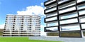 Some newly built apartment buildings aginst the cloudy sky in the ecological region. 3d rendering Royalty Free Stock Photo