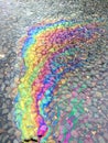 Oil Petrol Rainbow Shiny Gasoline Leak on Pavement