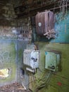 Some of the old Electrical boxes, transformers and switches for the Abandoned Wartime Airfield at Stracathro. Royalty Free Stock Photo