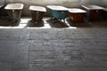 Some old used bathtubs lined up in an industrial ruin building Royalty Free Stock Photo