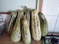 some organic home grown marrows stacked on a kitchen worktop Royalty Free Stock Photo