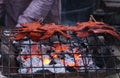 Tasty pieces of spicy beef kebabs or Nigerian suya on a grill
