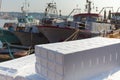 Some polystyrene boxes used to preserve the caught fish while the the fishing boat is still in open sea