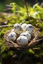 Some quail eggs in an outdoor setting ai created