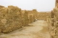 Some of the reconstructed ruins of the ancient Jewish clifftop fortress of Masada in Southern Israel. Everything below the marked Royalty Free Stock Photo