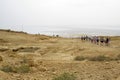 Some of the reconstructed ruins of the ancient Jewish clifftop fortress of Masada in Southern Israel. Everything below the marked