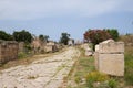 Some sarcophagi along the Byzantine road. Al-Bass Tyre necropolis. Roman remains in Tyre. Tyre is an ancient Phoenician city. Tyre Royalty Free Stock Photo