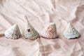Some seashells on textile background. Sea shells maritime wealth Royalty Free Stock Photo