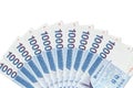 Some 1000 south korean won banknotes indicating economics with copy space