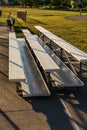 Some spectator seating at a municipal baseball field