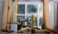 Some tools of carpenter in the workshop Royalty Free Stock Photo