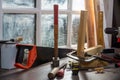 Some tools of carpenter in the workshop Royalty Free Stock Photo