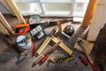 Some tools of carpenter in the workshop Royalty Free Stock Photo