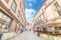 Some tourists are walking in a Popular street in old town.Tallinn, Estonia. Royalty Free Stock Photo