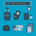 Some travel essentials and related icons Royalty Free Stock Photo