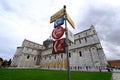 Turistic signs in Pissa italy, Pissa Tower Royalty Free Stock Photo