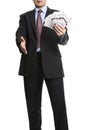 Some unrecognizable Businessman in dark suit shows a Spread of 2 Royalty Free Stock Photo