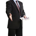 Some unrecognizable Businessman in dark suit shows a Spread of 2 Royalty Free Stock Photo