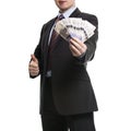 Some unrecognizable Businessman in suit showing a Spread of Pound Sterling Cash and thumb up Royalty Free Stock Photo