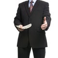 Some unrecognizable Businessman in suit shows a Spread of Cash a Royalty Free Stock Photo