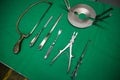 various instruments for an amputation lie on a surgical cloth Royalty Free Stock Photo