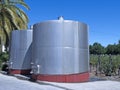 Some wine metallic fermentation tanks