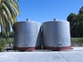 Some wine metallic fermentation tanks. Maule valley, Chile