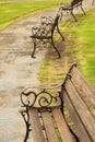 Some wooden benches in a square. Royalty Free Stock Photo