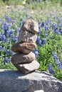 stacked granite stone in a field of Texas Blue Bonnets Royalty Free Stock Photo