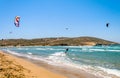 Someone kiteboarding in sunny day Royalty Free Stock Photo