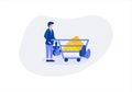 Someone is shopping for gold stored on a trolley. Invest in gold concept design - Vector illustration.