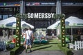 Somersby logo in front of the entrance to a retailer bar in Belgrade.