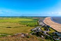 Somerset country scene and Brean beach view to Brent Knoll England UK