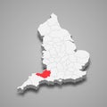 Somerset county location within England 3d map