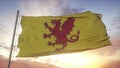 Somerset flag, England, waving in the wind, sky and sun background