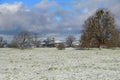 Somerset Vista - Snow Covered Fields And Glastonbury Tor On The Horizon  UK Royalty Free Stock Photo