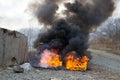 Something,for example, a car caught fire in spring. Arson due to riot or revolution or terrorism in early spring or fall Royalty Free Stock Photo