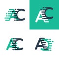 AC letters logo with accent speed in tosca green and dark blue